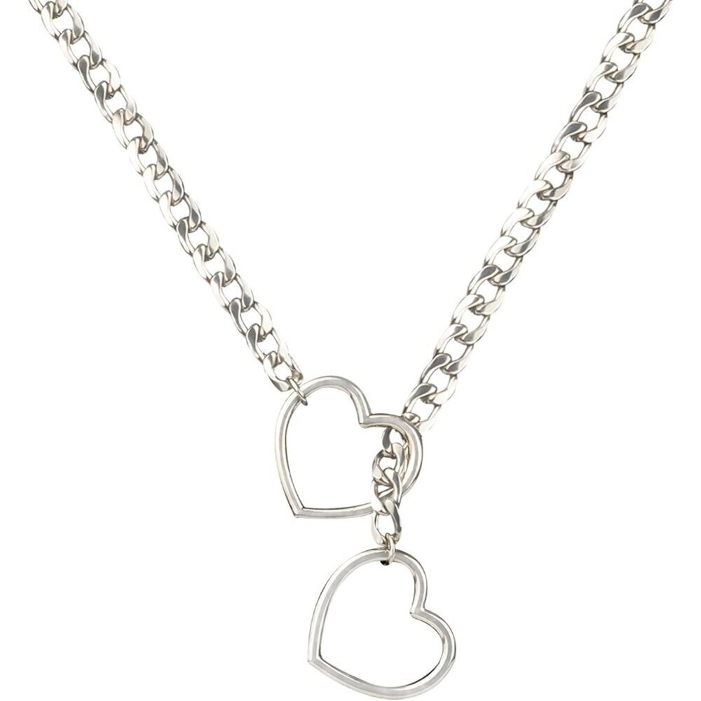 Silver Heart Pendant Chain Necklace Punk Rock Choker Stainless Steel Jewelry